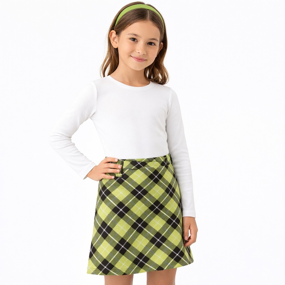 ZARA Girls Green Plaid Skirt Size 9 (134) NWOT Preppy A-Line Schoolcore